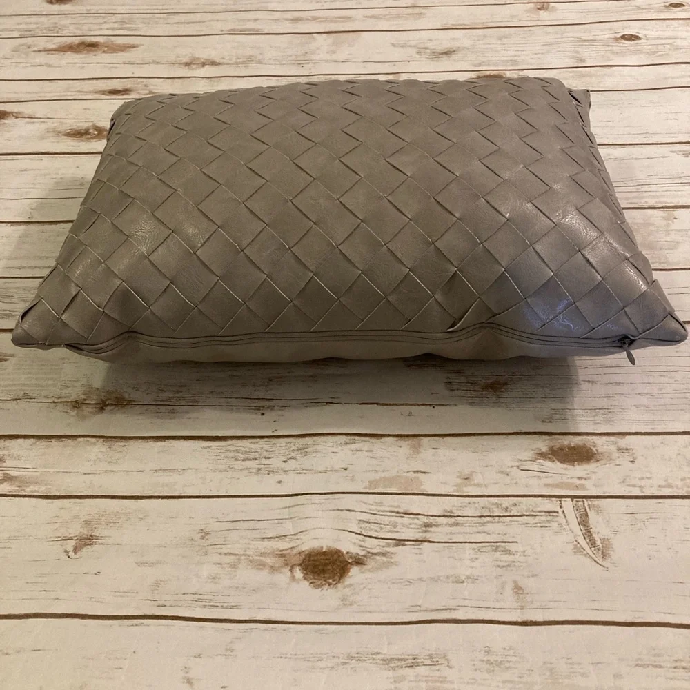 Frye Faux Leather Pillow Gray Woven 14 x 20 Decorative Lumbar Throw Pillow